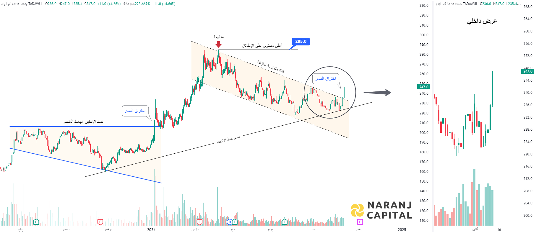 Saudi Tadawul Group - Technical Analysis chart on Daily Price and Volume