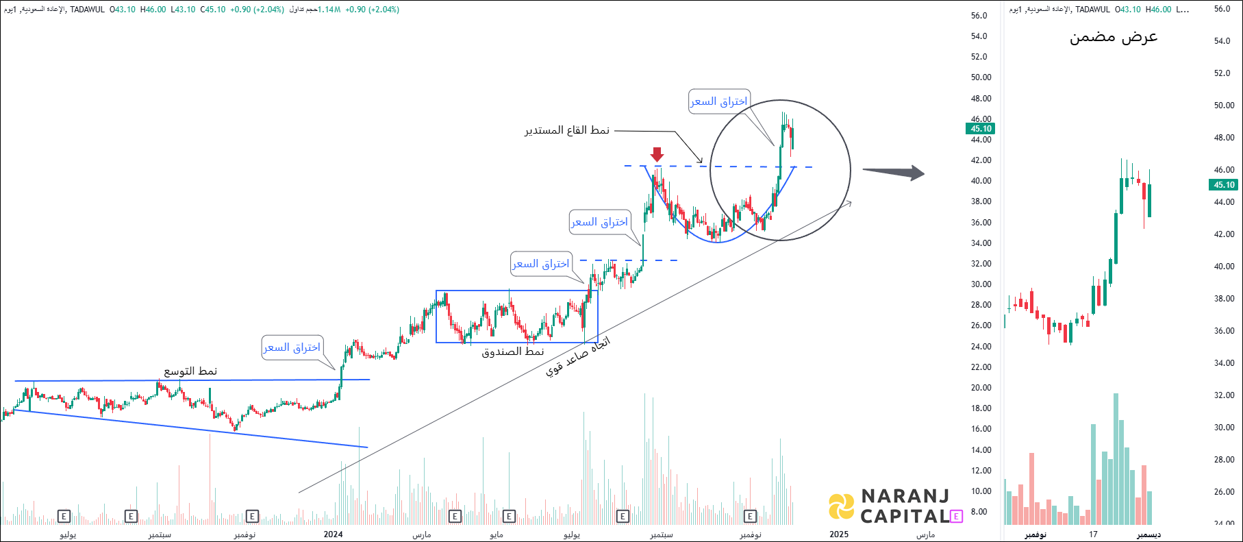 Saudi Reinsurance - Technical Analysis chart on Daily Price and Volume