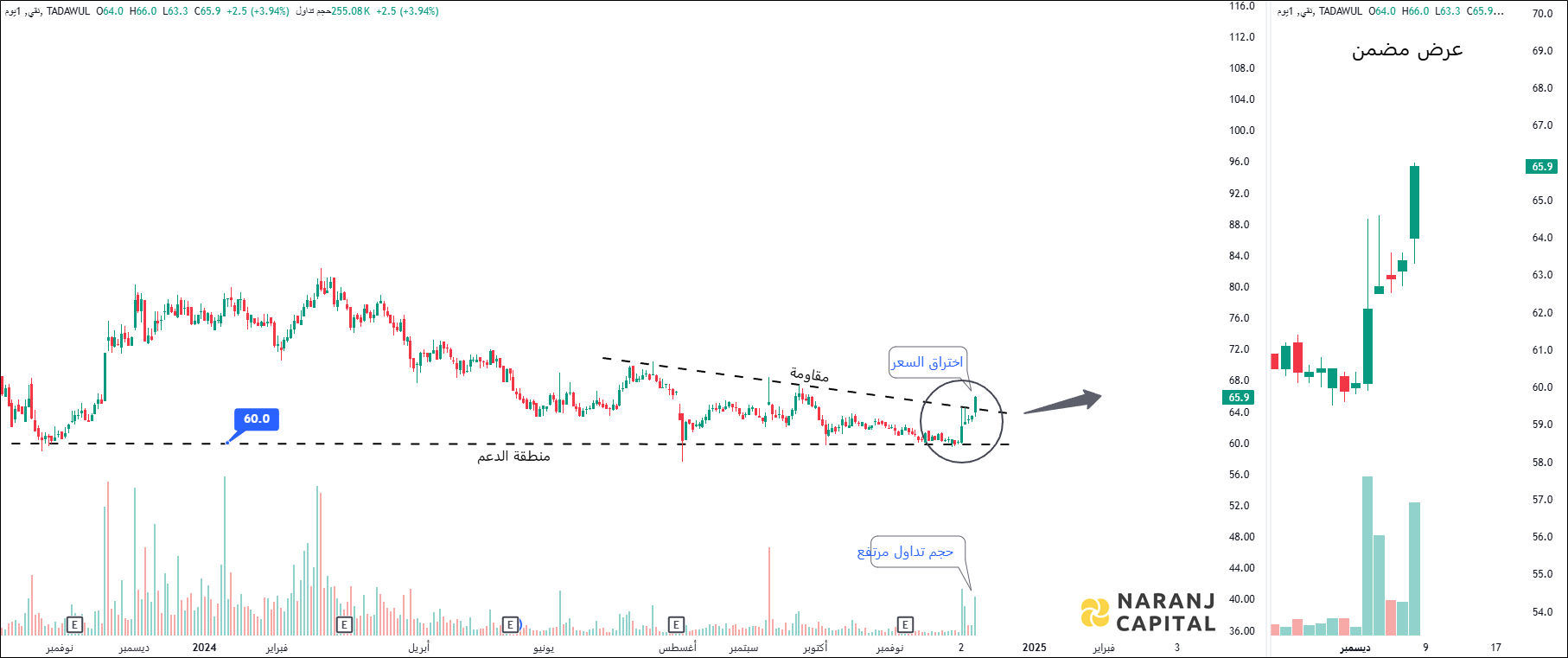 Naqi Water - Technical Analysis chart on Daily Price and Volume