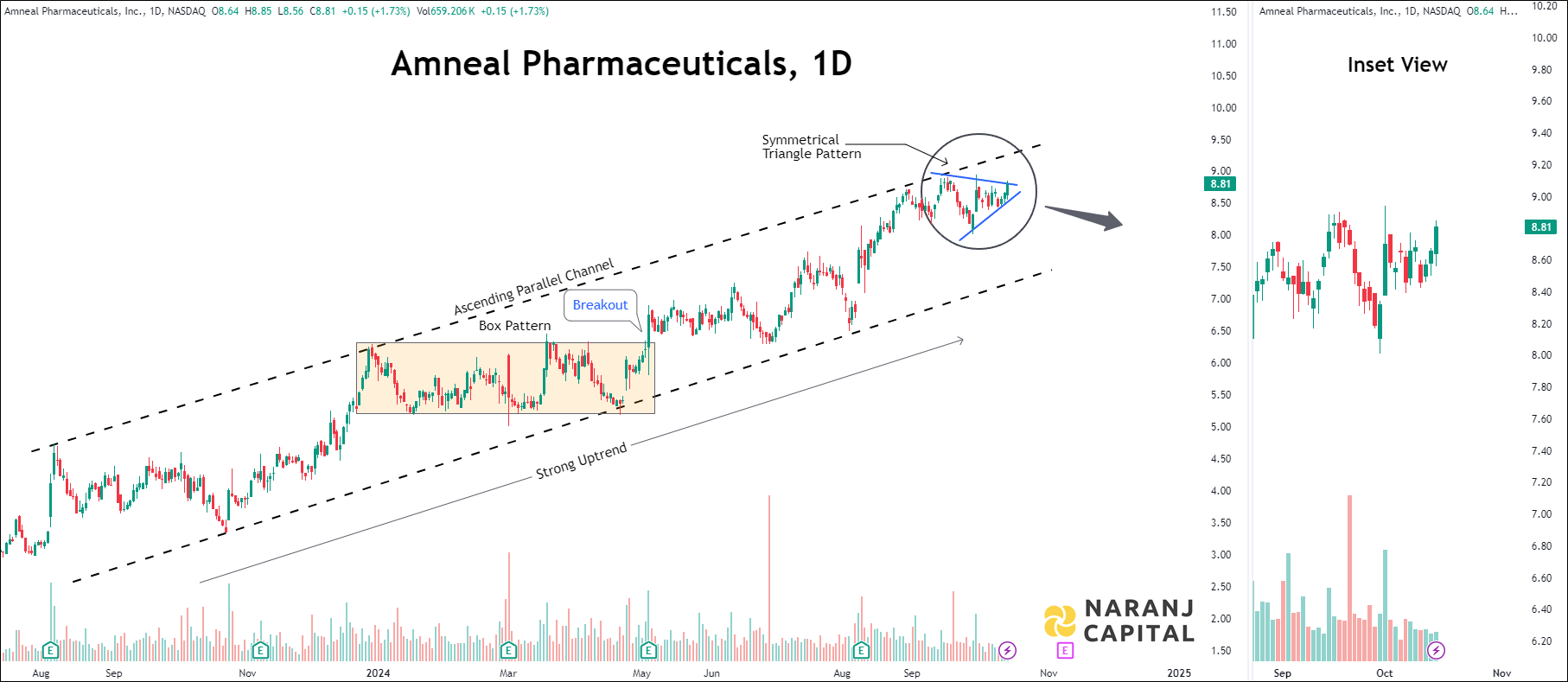 Amneal Pharmaceuticals - Technical Analysis chart on Daily Price and Volume