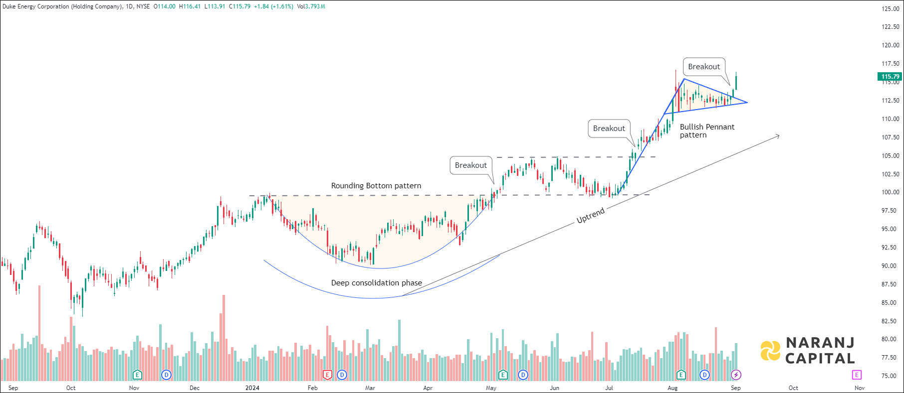 Duke Energy Corporation - Technical Analysis chart on Daily Price and Volume