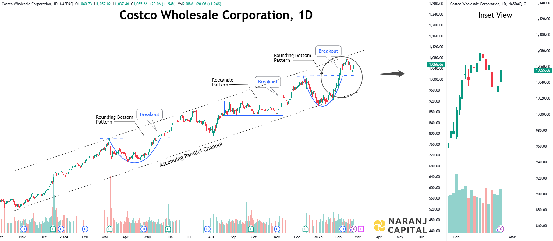 Costco Wholesale Corporation - Technical Analysis chart on Daily Price and Volume