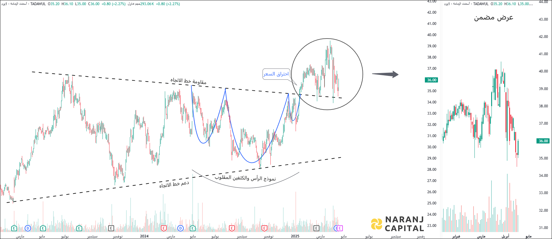 Yamama Cement - Technical Analysis chart on Daily Price and Volume
