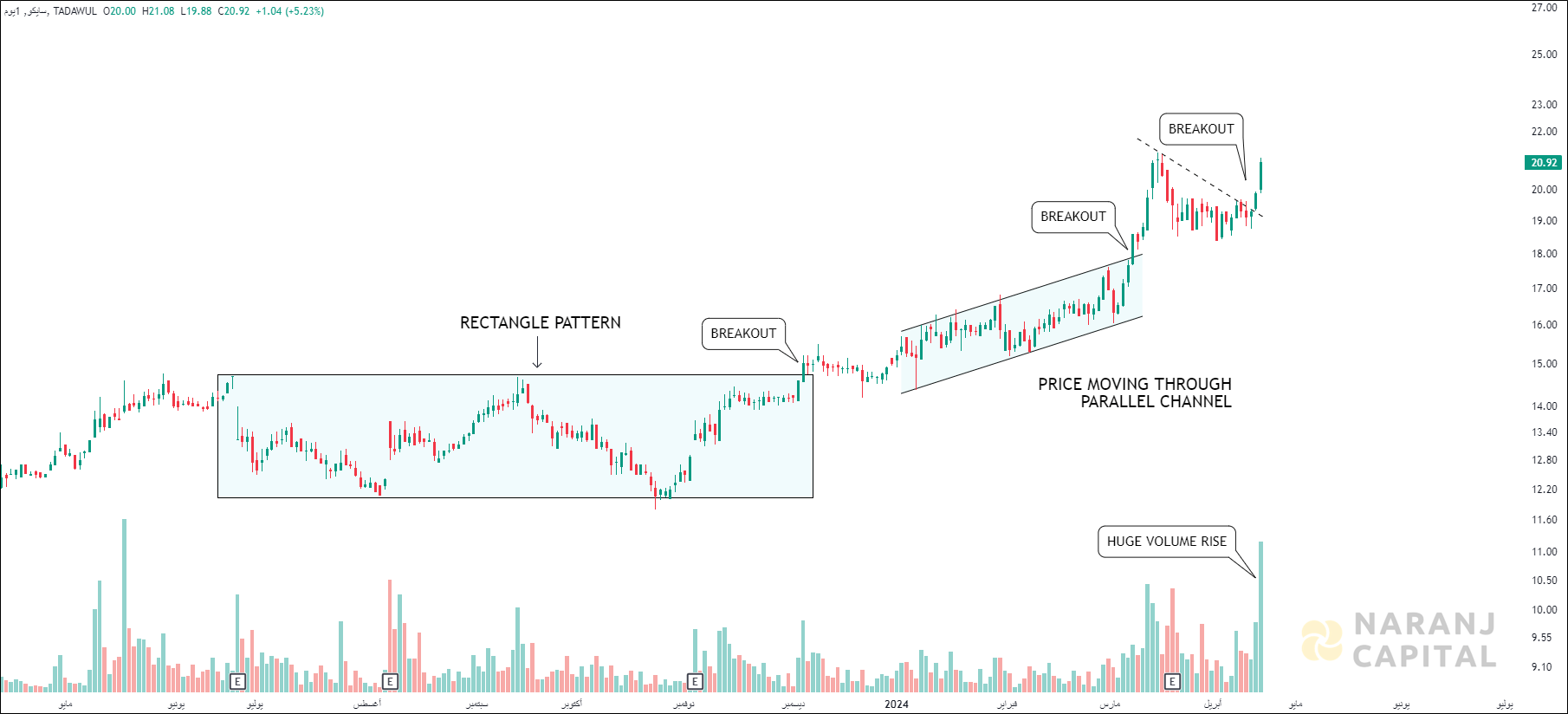 Saudi Arabian Cooperative Insurance - Technical Analysis chart on Daily Price and Volume
