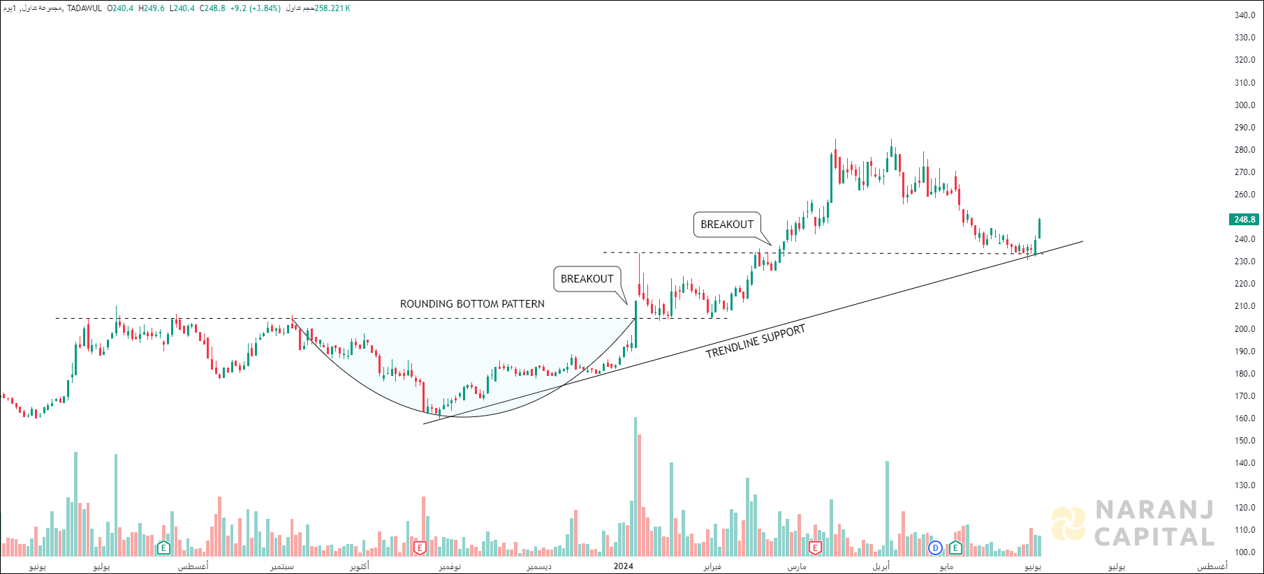 Saudi Tadawul Group Holding - Technical Analysis chart on Daily Price and Volume