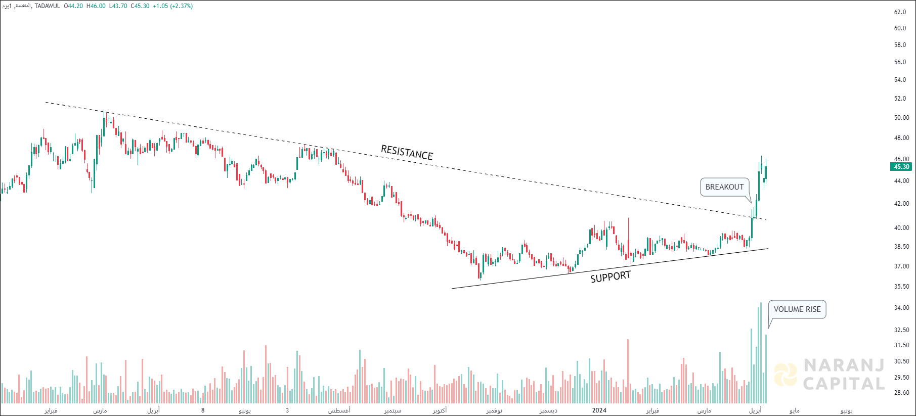 Advanced Petrochemical - Technical Analysis chart on Daily Price and Volume