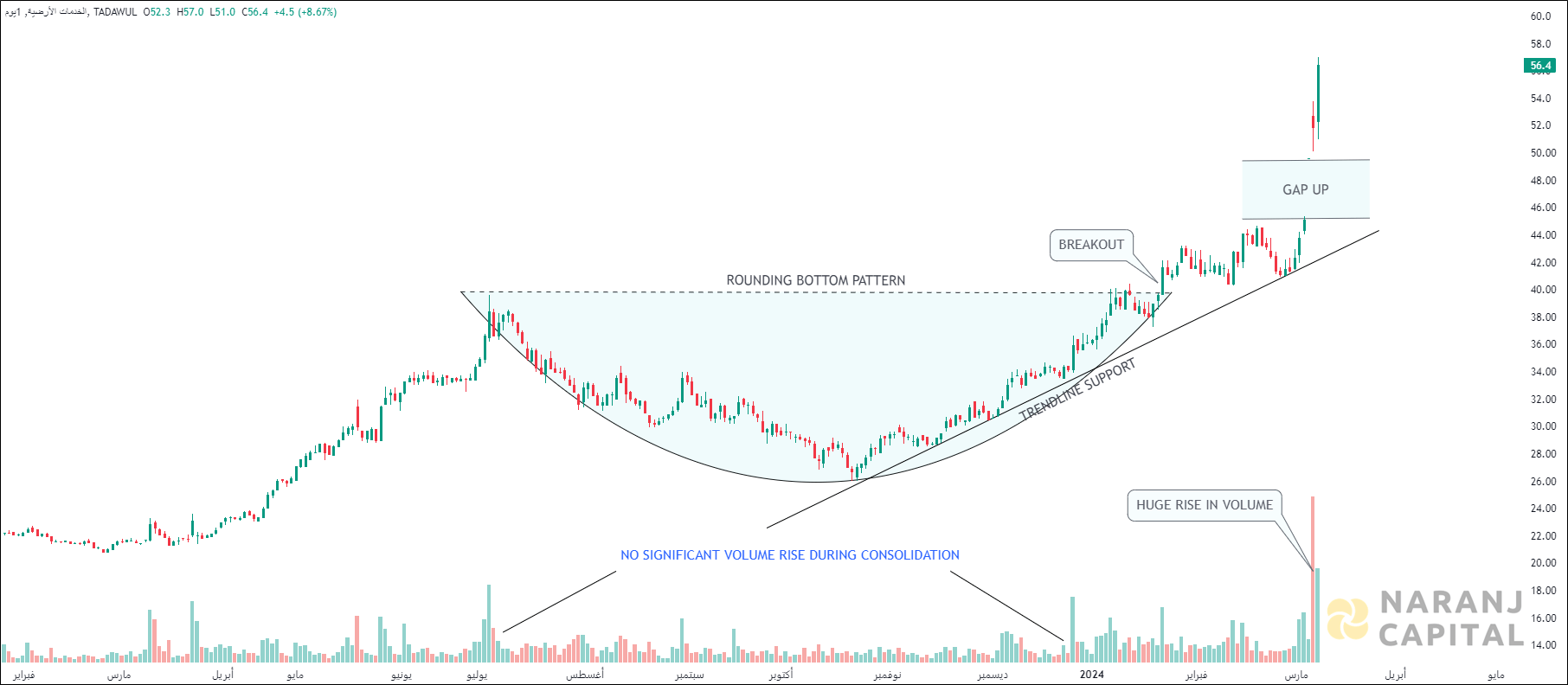 Saudi Ground Services - Technical Analysis chart on Daily Price and Volume