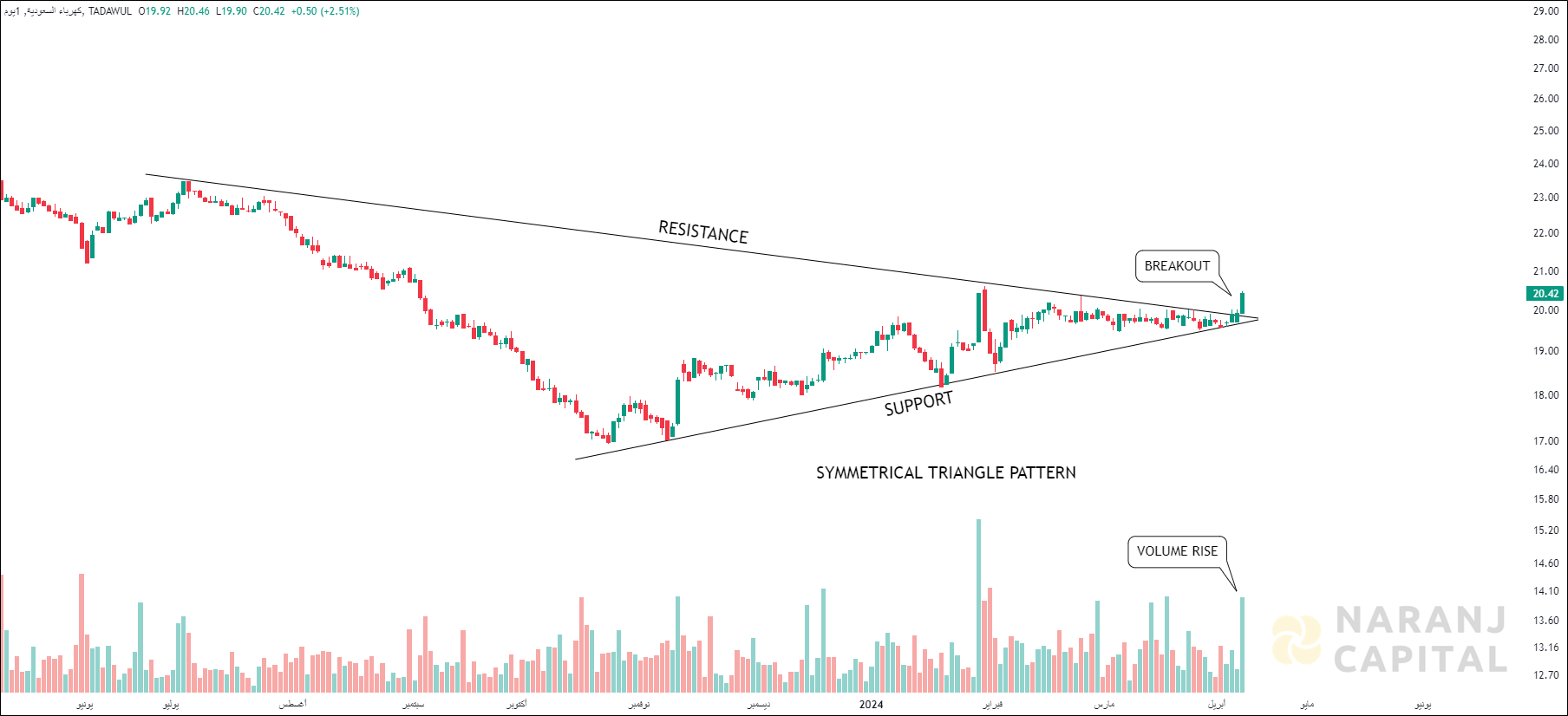 Saudi Electricity - Technical Analysis chart on Daily Price and Volume