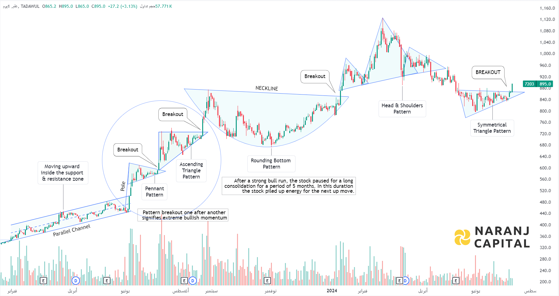 Elm - Technical Analysis chart on Daily Price and Volume