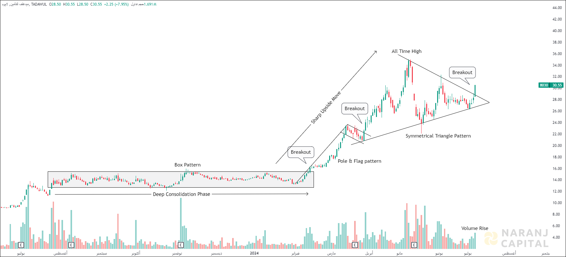 The Mediterranean and Gulf Insurance and Reinsurance - Technical Analysis chart on Daily Price and Volume