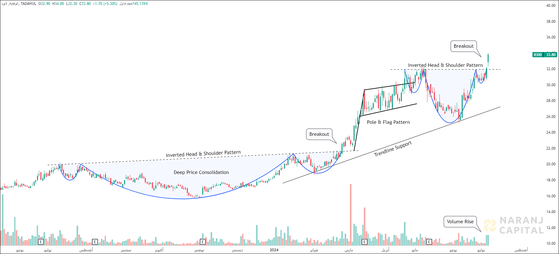 Wataniya Insurance - Technical Analysis chart on Daily Price and Volume