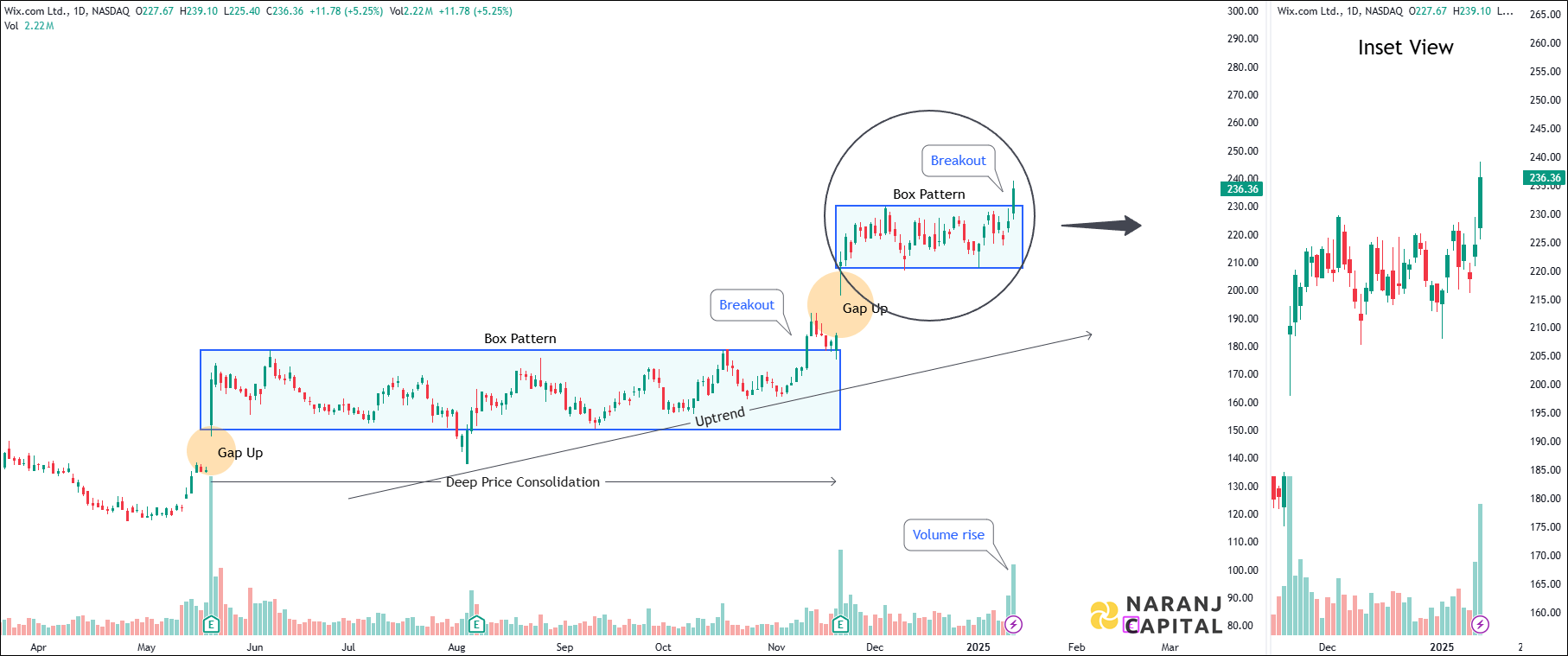 Wix.com - Technical Analysis chart on Daily Price and Volume