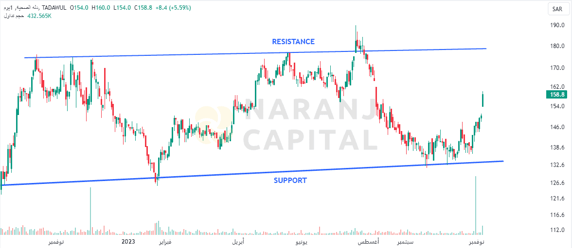 Dallah Healthcare - Technical Analysis chart on Daily Price and Volume